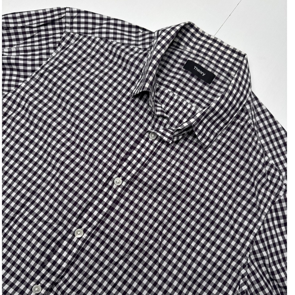 Theory Mens Gingham Check Long Sleeve Button Down Shirt Black White Size M